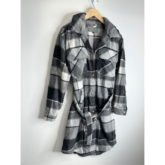 Blank NYC Flannel Jacket Size Small Plaid Gray Black Button Down Long Sleeve - Picture 4 of 10